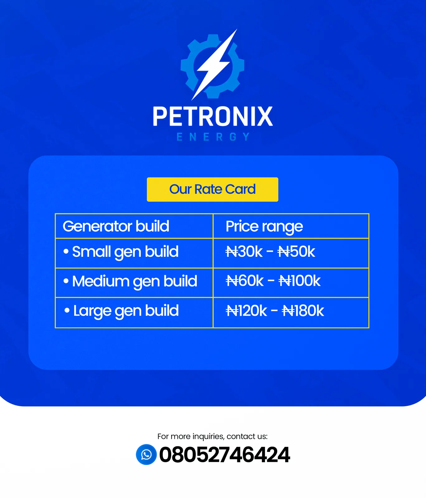 Petronix rate card