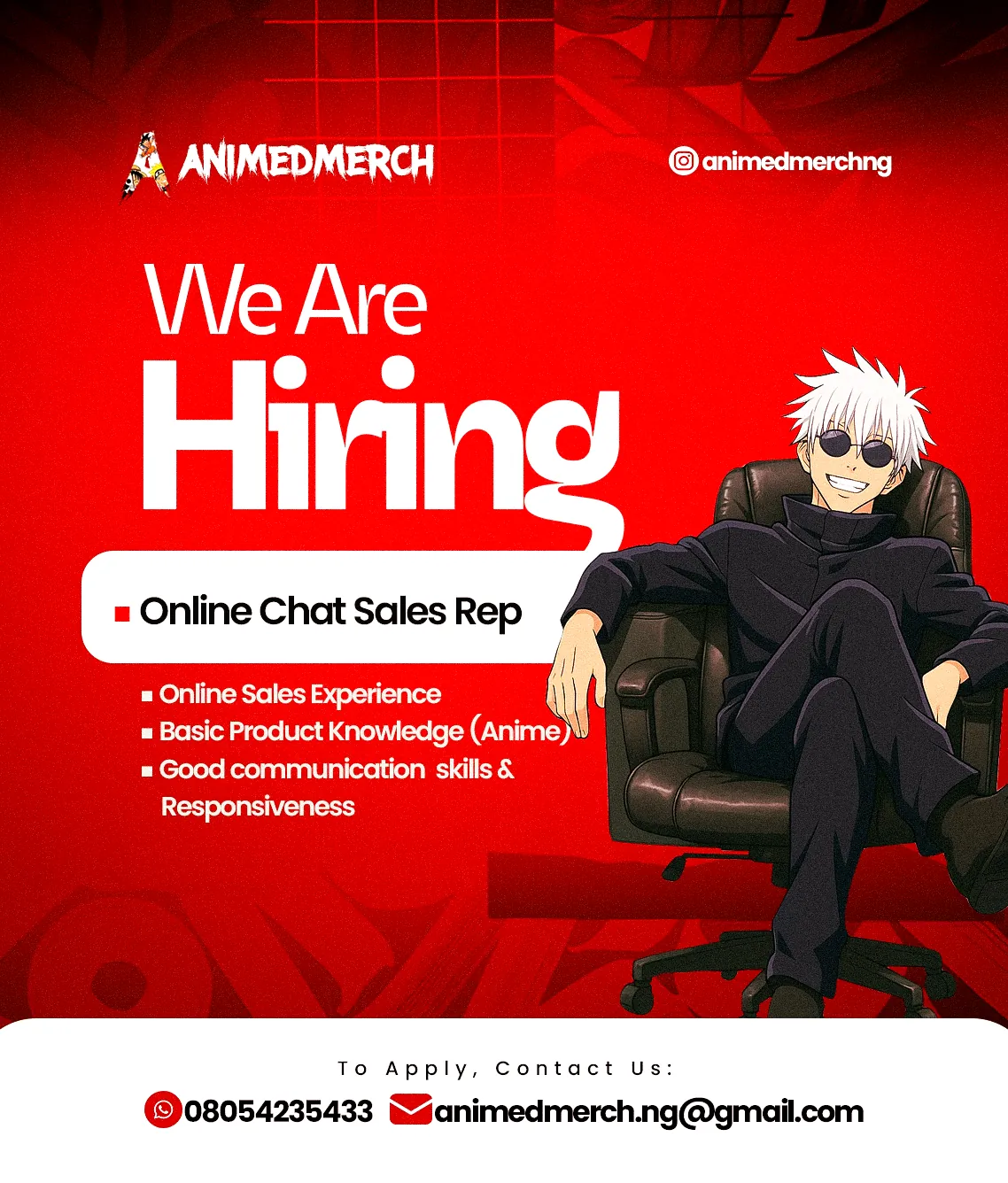 We are Hiring flyer (Online Chat Sales Rep)